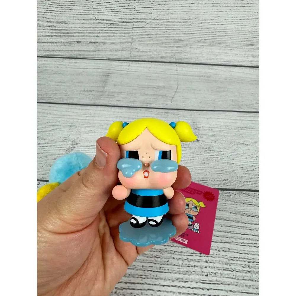 Popmart Cry Baby x Powerpuff Girls Bubbles Figurine And Plush Keychain Set